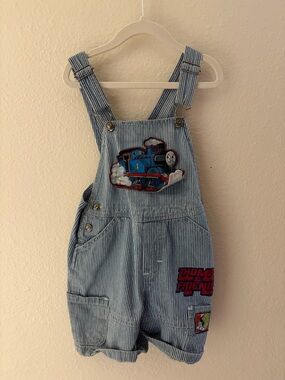 Thomas & Friends Kids' Blue Striped Denim Overalls